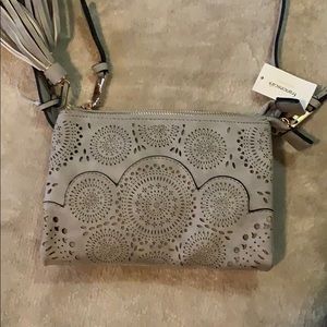 Grey suede shoulder bag